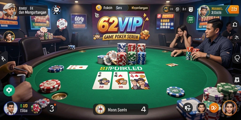 Tangkapan layar gameplay poker yang mendebarkan di 62VIP.