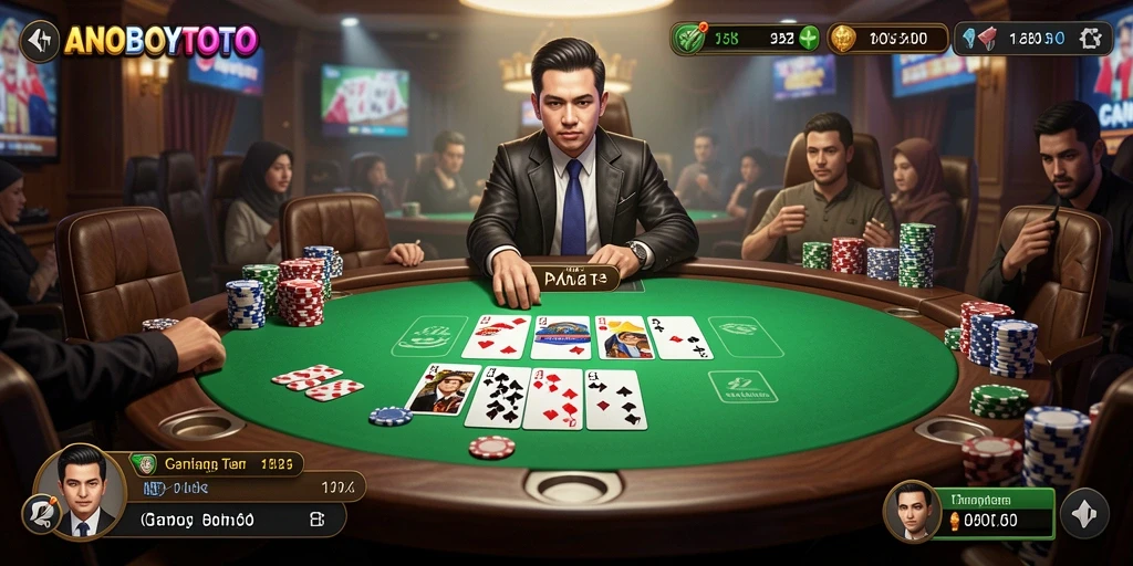 Screenshot utama ANOBOYTOTO menampilkan gameplay Poker yang menantang.