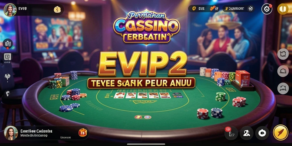 Screenshot gameplay EVIP2 menunjukkan dealer live dalam aksi permainan kasino.