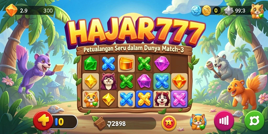 Tampilan seru gameplay <strong>HAJAR777</strong> dengan kombinasi Match-3 yang menarik.