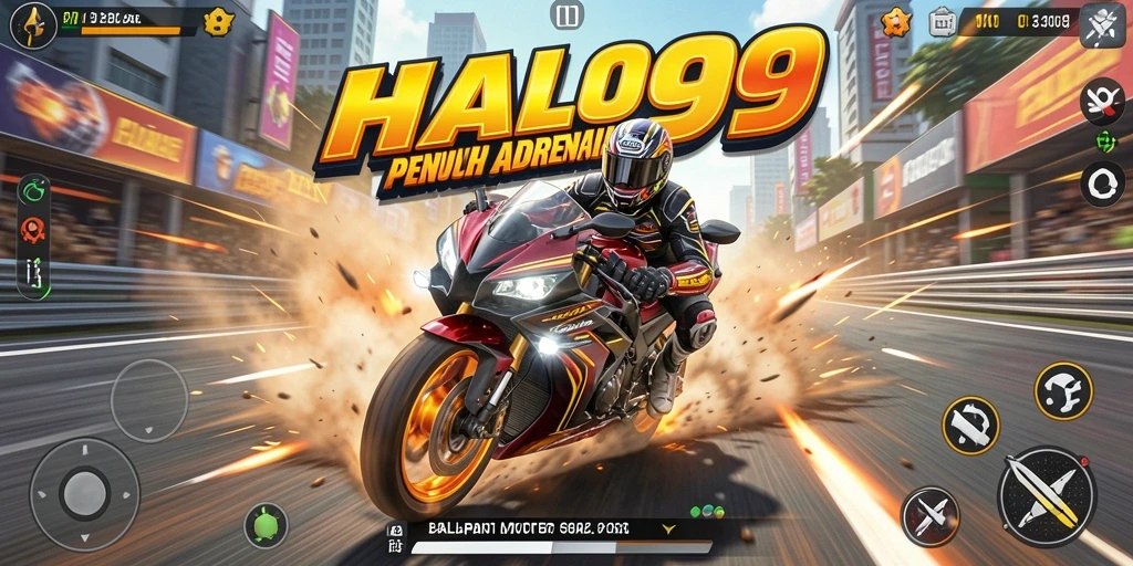 Gameplay seru HALO99 dengan balapan motor yang intens.
