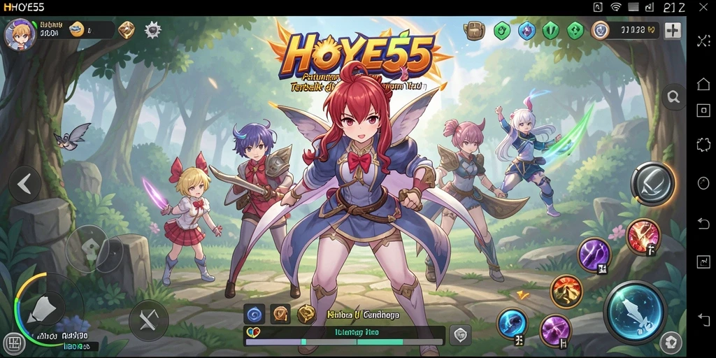 Screenshot menunjukkan aksi seru karakter Anime dalam HOYE55.