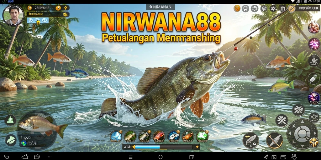 Tampilan mendebarkan dari gameplay NIRWANA88 saat memancing ikan besar.