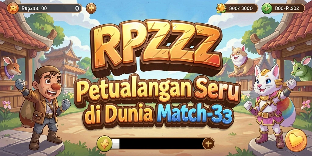 Screenshot utama RPZZZ menampilkan gameplay seru match-3 dengan warna cerah.